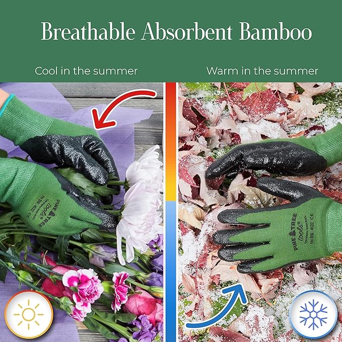 Pine Tree Tools Bamboo Gardening Gloves – Rubber Coated, Touchscreen Friendly, Breathable & Lightweight – for Men & Women