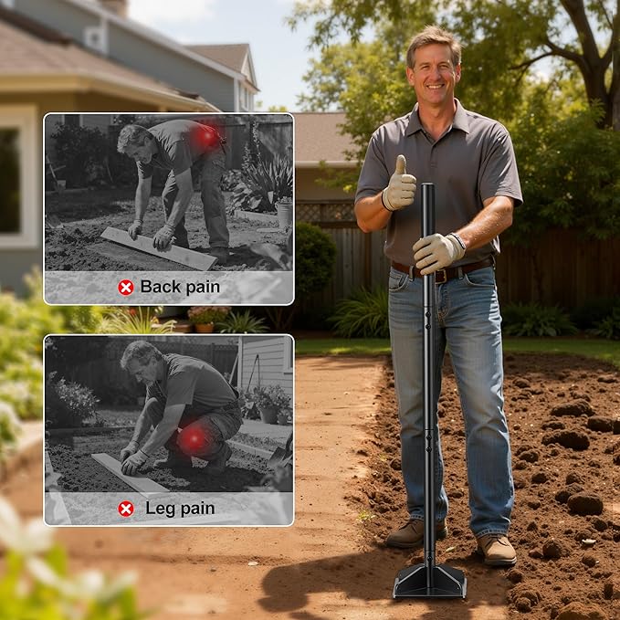 Heavy Duty Steel Tamper, 48" Handle Tamper with Comfortable Rubber Grip, 8×8" Garden Tamper Tool for Soil, Gravel, Asphalt & Lawn