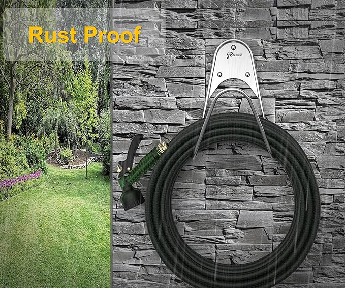 JBscoop Garden Hose Holder Stainless Steel Small Wall Mount Garden Hose Hook, Ideal for Water, Air, Hydraulic Hose, Ropes, Extension Cords Heavy Duty & Rust Proof (1)