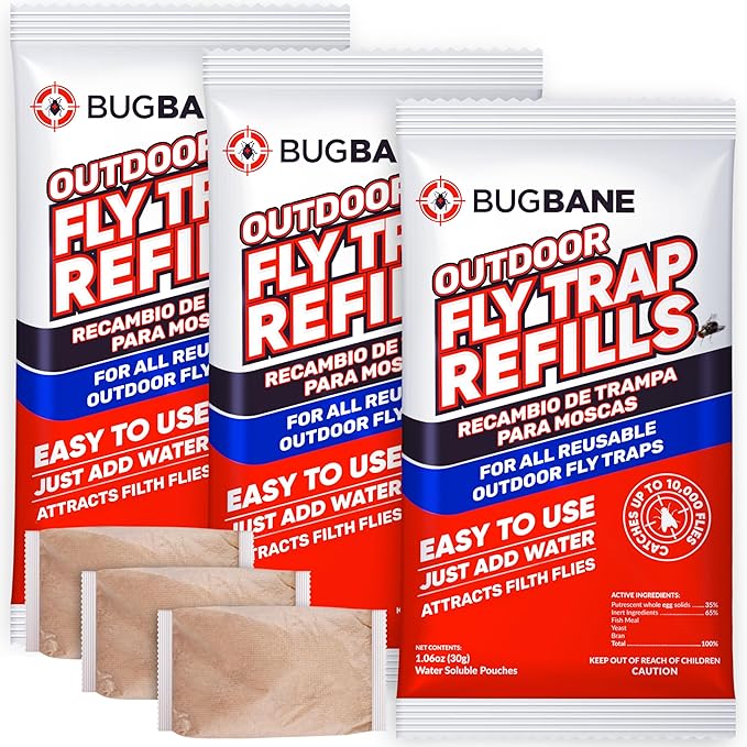 Fly Bait Fly Trap Refill Packets 3x1oz. Non Toxic Dissolvable Granules Work with All Reusable Flies Traps Outdoors Attractant. Flies Trap Bait Magnet Ranch Flytrap Outdoors. Cebo para Moscas