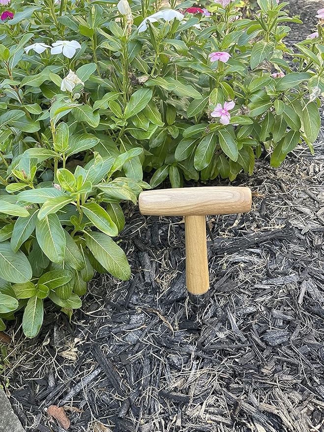 Garden Guru Steel Dibber Planter Tool for Planting Seeds & Bulbs - High Carbon Steel & Comfortable Wood Carved Handle - for Consistent Planting Flowers Tulips, Daffodils, Dahlias (2 Pack)