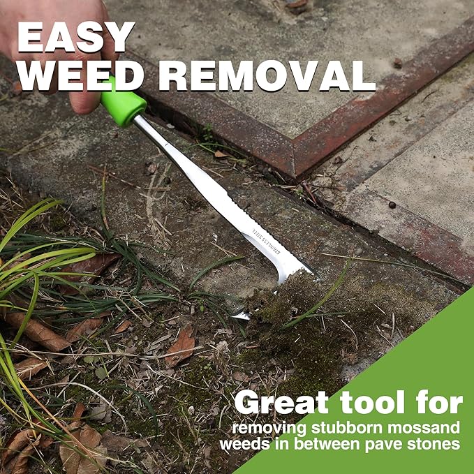 WORKPRO Crack Weeder, 12" Stainless Steel Crevice Weeding Tool with Soft Handle, L-Shaped Side-Walk Weed Puller Spatula, for Garden Lawn Yard Patio Terrace Paving Moss Garden Tool