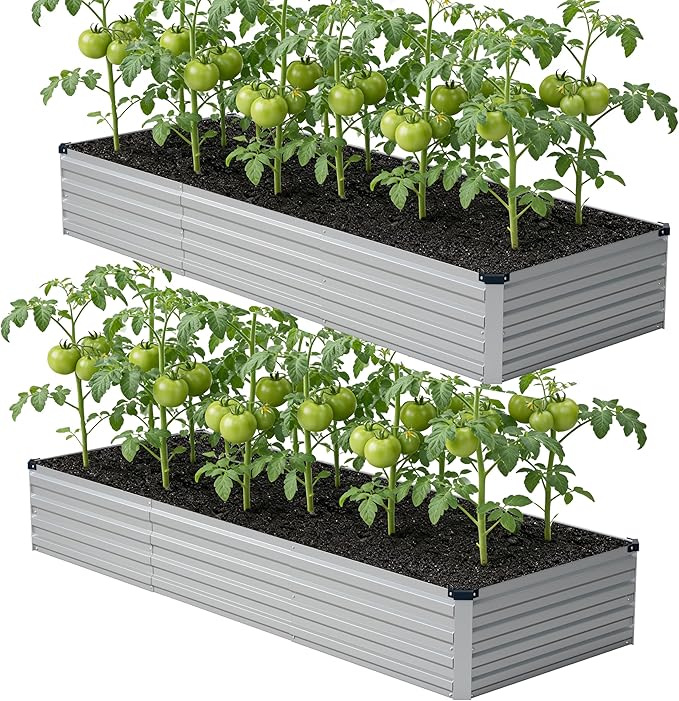 zunatu 10x2x1ft(2 Pack) Galvanized Raised Garden Bed,Outdoor Planter Box Metal Patio Kit Planting Bed for Vegetables Flowers and Succulents,Silver