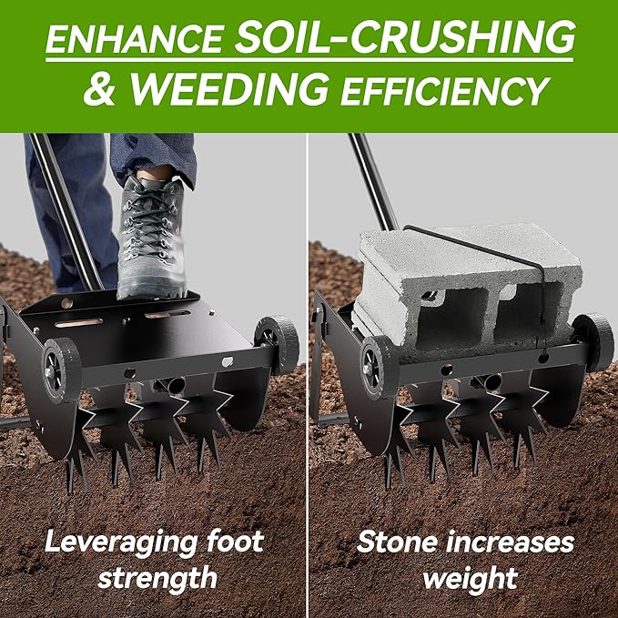 Rotary Cultivator Tool, 2-in-1 Garden Weeder and Crumbler Soil Hand Tiller for Gardening, Hand Garden Tiller with 66.5 Inch Adjustable Foam Handle