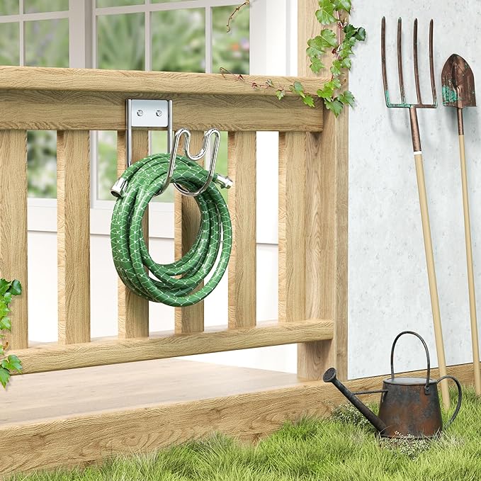 Josmimic Stainless Steel Garden Hose Holder - Silver SS304 Water Hose Holder - Wall Mounted Hose Hanger Heavy Duty for Water Hose Extension Cords Vacuum Hose, Anti-Rust (2 Pack)