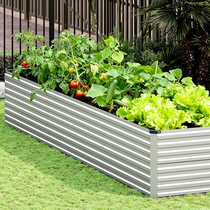 Vengarus 12x4x2FT Galvanized Raised Garden Bed Kit, Large Rectangle Elevated Planter for Vegetables, Flowers, Herbs and Succulents -718 Gallon Capacity, Silver