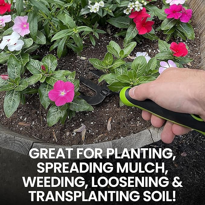 Garden Guru Hand Weeder Fork Tool – Rust Resistant High Carbon Steel – Ergonomic Handle – Great for Planting, Spreading Mulch, Weeding, Loosening & Transplanting Soil (4 Pack)