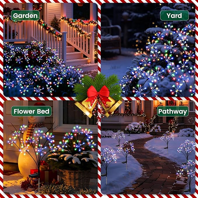 Solar Garden Lights Outdoor, Solar Garden Decor, Solar Fairy Lights, Gardening Supplies, Solar Powered Lights Waterproof for Yard Patio, Fairy Decor Firwork(4 Pack Multi-Colored)