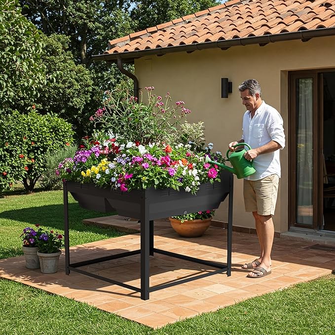 Worth Galvanized Steel Raised Garden Bed with Legs & Built-In Drainage - 50 Gal Outdoor Planter Box for Vegetables, Flowers, Herbs - Rust-Resistant Elevated Metal Design for Patio, Backyard 35"x35"x35