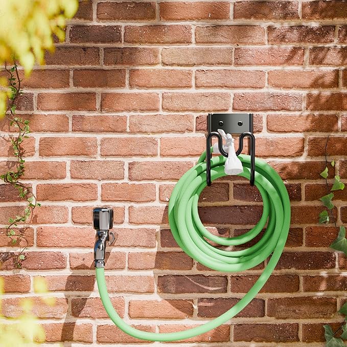 Josmimic Black Metal Garden Hose Holder - Wall Mounted Water Hose Holder - Hose Hanger Heavy Duty for Water Hose Extension Cords Vacuum Hose (2 Pack)