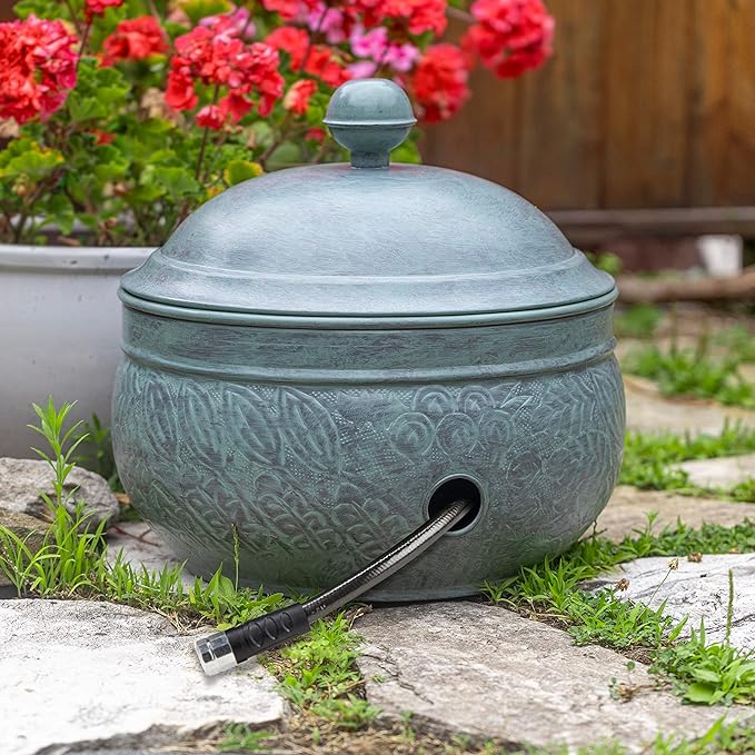 Good Directions 457-458 Key West Garden Hose Holder Pot, Large Capacity, Blue Verde Finish