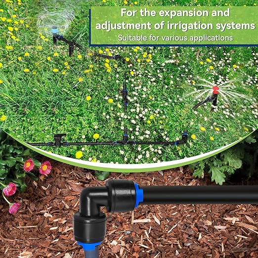 20 Pack 1/4" Universal 90 Degree Elbow Fitting, Quick Connect Universal Drip Irrigation Tubing Coupling Valve, Connector Locking Fitting for Sprinkler or Drip Irrigation System