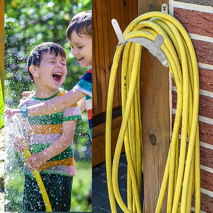 Gardzen Stainless Steel Hose Holder, Wall Mount Garden Hose Bracket Hanger for Outside