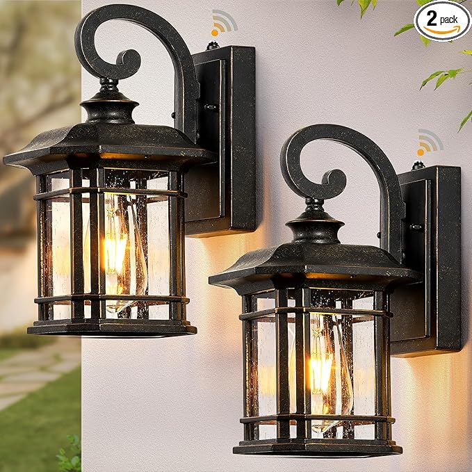 VIANIS Exterior Lighting Fixtures Dusk to Dawn, 2 Pack Outdoor Light Fixture, Oil Rubbed Bronze Porch Lights with Seed Tempered Glass, Outside Lights for House, Garage, Doorway, Patio