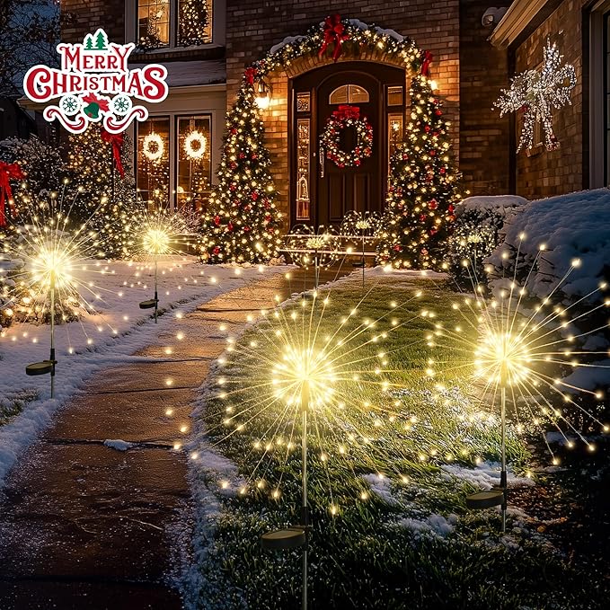 GIGALUMI Garden Decor Outdoor Lights 120LED 6Pack, Solar Garden Lights for Christmas Outside Fairy Firework Decorative,Solar Powered for Yard Pathway Flowerbed Planter Balcony Patio Decor (Warm White