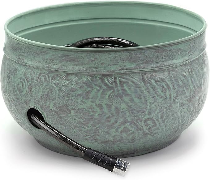 Good Directions 457 Key West Garden Hose Holder Pot, Large Capacity, Blue Verde Finish