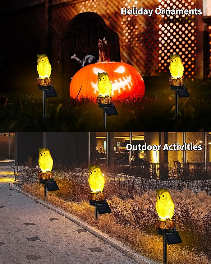 iStatue Owl Solar Decorative Garden Stake Lighting, Waterproof Cute Animal Outdoor Figurine Lights Ornament Statue Decor for Pathway, Patio, Lawn Housewarming (Owl)
