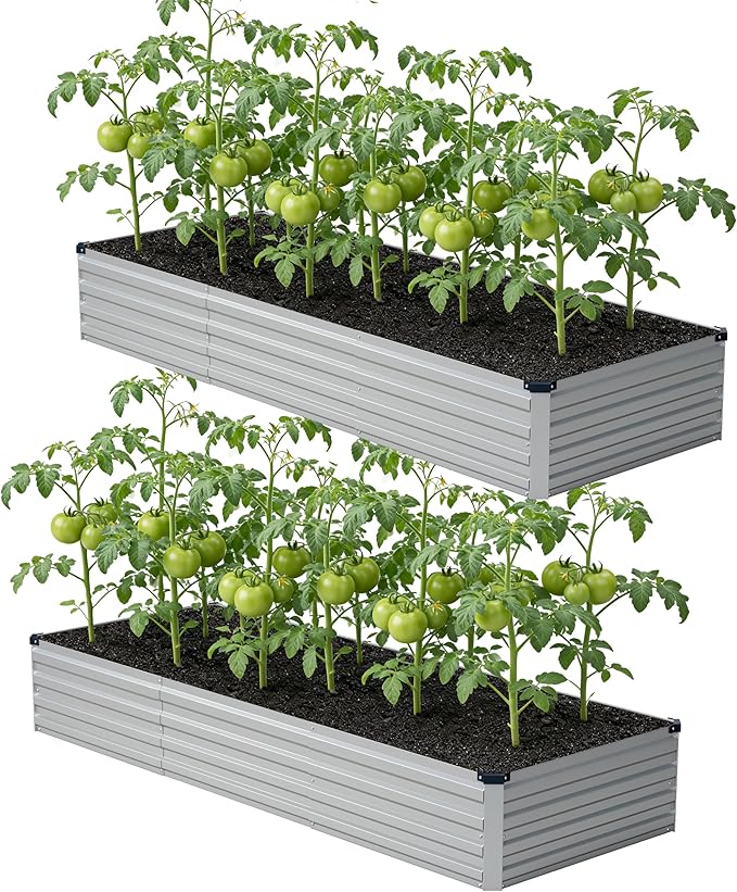 zunatu 10x2x1 ft(2 Pack) Galvanized Raised Garden Bed,Outdoor Planter Box Metal Patio Kit Planting Bed for Vegetables Flowers and Succulents,Silver
