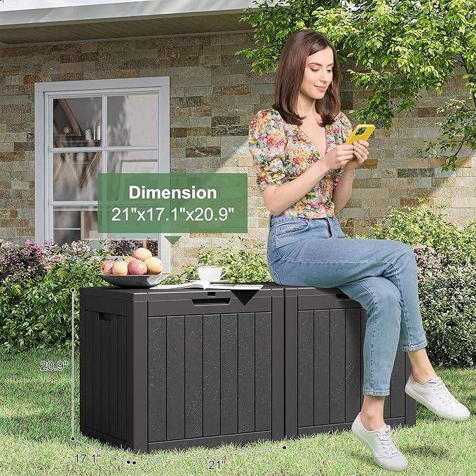 WTFGO Outdoor Storage Deck Box Waterproof, Garden Tool, Backyard Cushion, Poolside Storage, Small Resin Delivery Boxes for Outside, Lockable Lid (30 Gallon, Black)