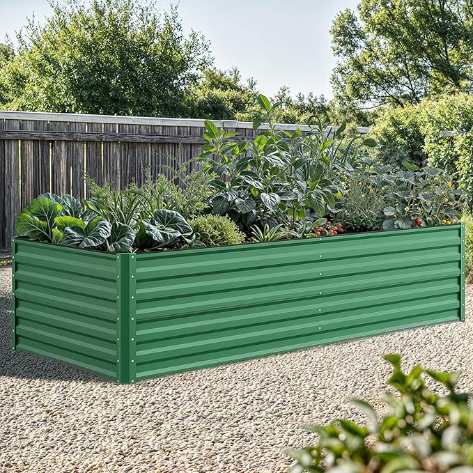 YITAHOME 96x48x24 in Galvanized Raised Garden Bed Kit, Large Metal Planter Box with Gloves, Safety Rubber & Support Rod, Outdoor Flower Bed for Plants Vegetables, Green