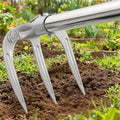 Hand Rake Garden Tool - 57" Long Handle Soil Tiller Cultivator Weeding Rake, 3-Tine Heavy Duty Carbon Steel with D-Grip for Effortless Weeds Digging, Soil Loosening, Planting