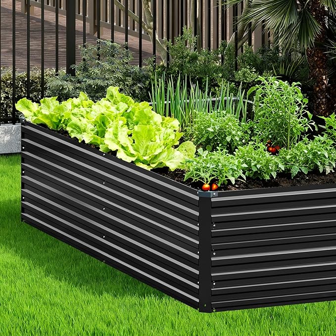 Vengarus 8x4x2FT Galvanized Raised Garden Bed Kit, Large Rectangle Elevated Planter for Vegetables, Flowers, Herbs and Succulents - 479 Gallon Capacity,Black