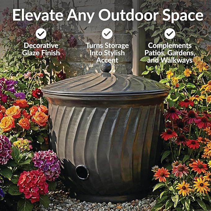 Sunnydaze Metal Garden Hose Holder Pot with Lid - UV-Resistant 145-Foot Garden Hose Pot Holder - Black Glaze Finish