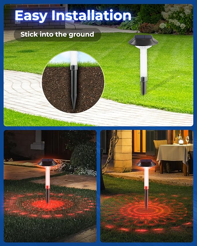 ALEPOD Color Changing Solar Pathway Lights - 8 Pack IP68 Waterproof with 7 RGB Modes for Halloween & Christmas Yard, Garden, Walkway, Pathway, Backyard, Lawn Decoration