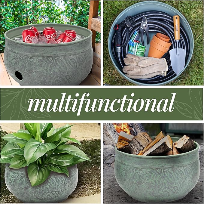 Good Directions 457 Key West Garden Hose Holder Pot, Large Capacity, Blue Verde Finish