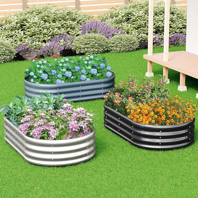 zizin 2 Pack Oval Galvanized Raised Garden Bed Kit 8x2x1ft Large Metal Planter Box for Outdoor Vegetables, Silver