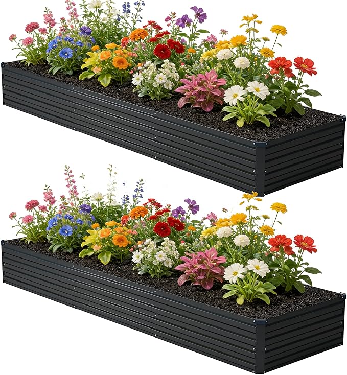 zunatu 10x2x1 ft(2 Pack) Galvanized Raised Garden Bed,Outdoor Planter Box Metal Patio Kit Planting Bed for Vegetables Flowers and Succulents,Black