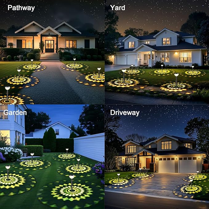 4 Pack Solar Flood Light, Security Lights,Pathway Lights with 2CCT(Warm and Cool) Light Modes,Bright Pattern Solar Decorative Lights Outdoor