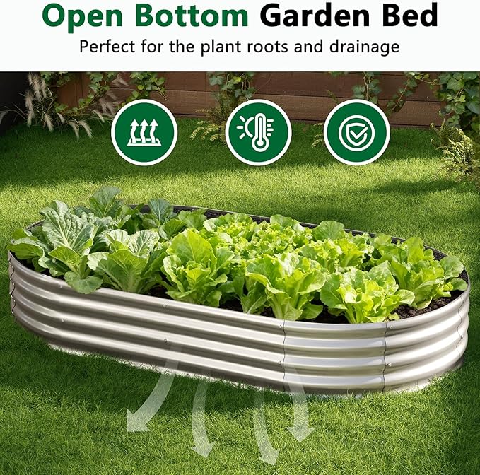 zizin 2 Pack Oval Galvanized Raised Garden Bed Kit 8x4x1ft Large Metal Planter Box for Outdoor Vegetables, Silver