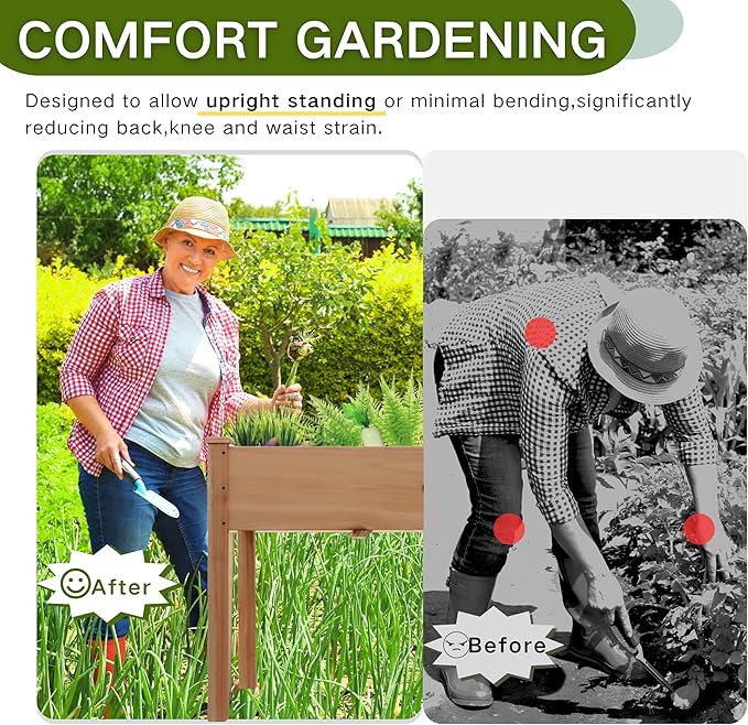 ZSYWODFO 34x18x30in Wooden Raised Garden Bed with Legs,Elevated Reinforced Planter Box with Bed Liner for Backyard/Patio/Gardener,150lb Capacity - Acorn Brown