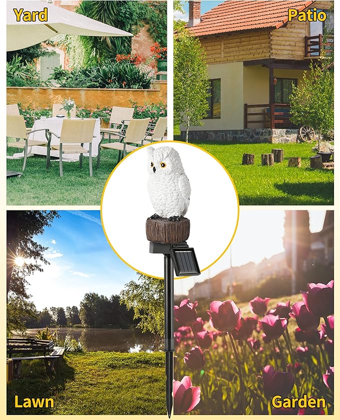 iStatue Owl Solar Decorative Garden Stake Lighting, Waterproof Cute Animal Outdoor Figurine Lights Ornament Statue Decor for Pathway, Patio, Lawn Housewarming (Owl)