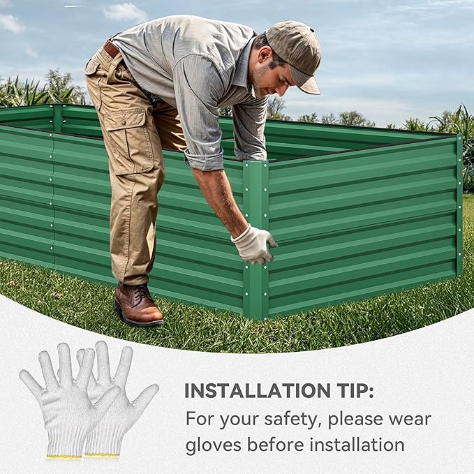 YITAHOME 96x48x24 in Galvanized Raised Garden Bed Kit, Large Metal Planter Box with Gloves, Safety Rubber & Support Rod, Outdoor Flower Bed for Plants Vegetables, Green